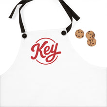 Load image into Gallery viewer, Key Logo Apron — White Kitchen Apron with Red Script Logo